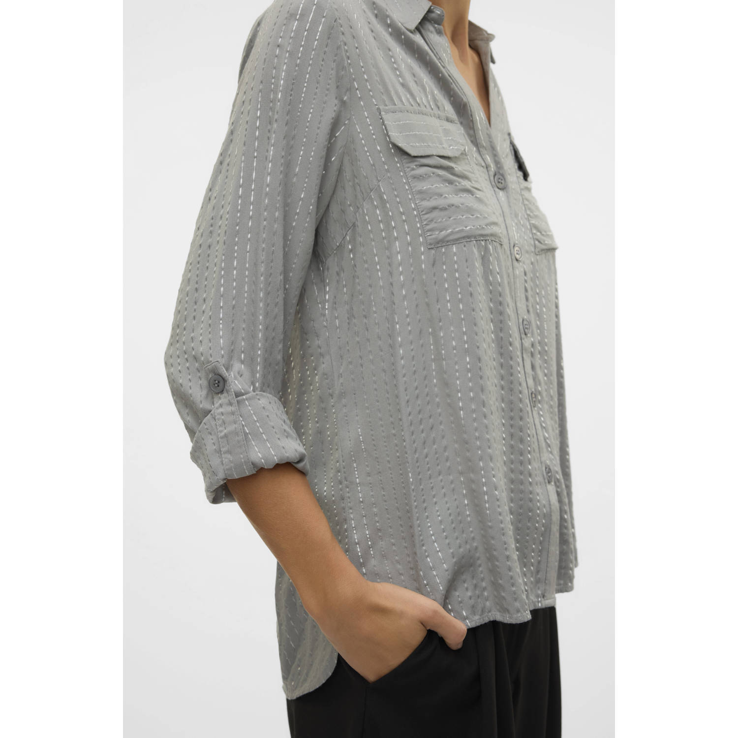 VERO MODA gestreepte blouse grijs
