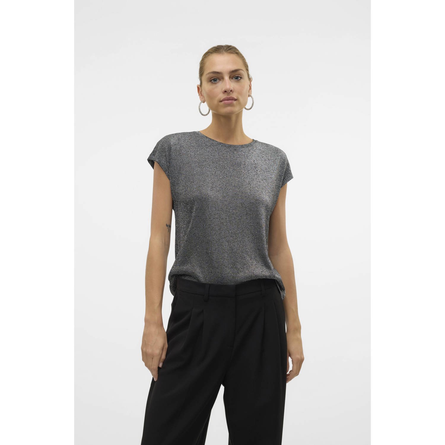 Vero Moda Loose fit top van viscosemix met effectgaren model 'SARAH AVA'