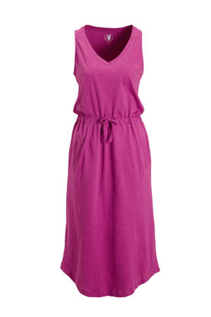 midi jurk met V-hals magenta