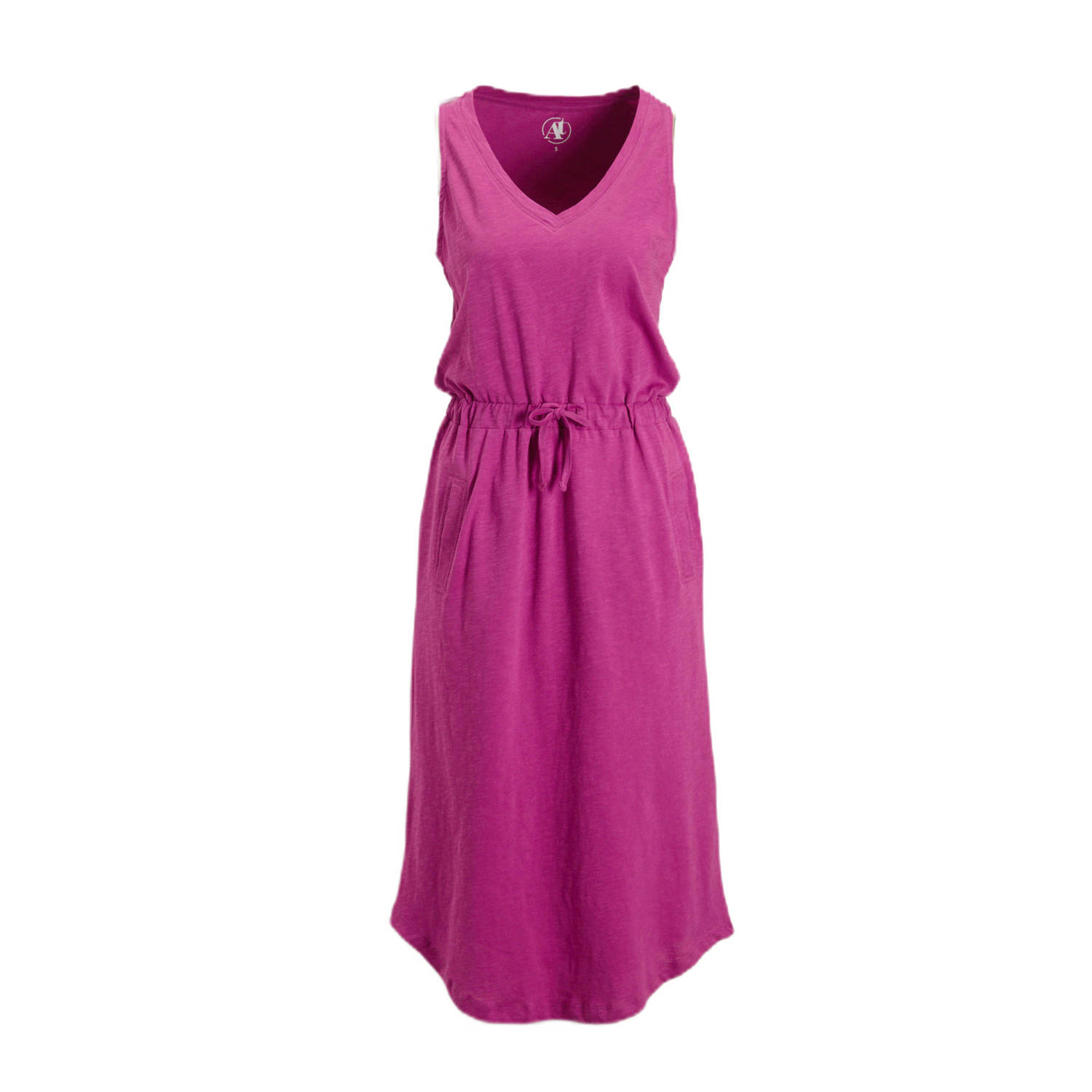 Anytime midi jurk met V-hals magenta