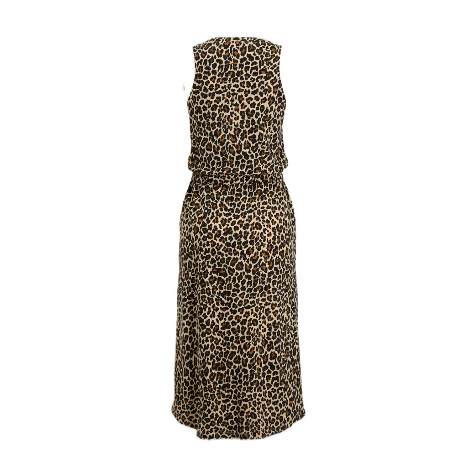 anytime midi jurk met V-hals panterprint