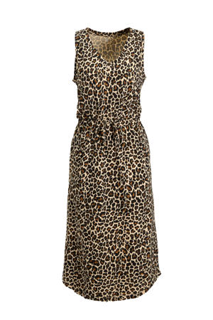 midi jurk met V-hals panterprint