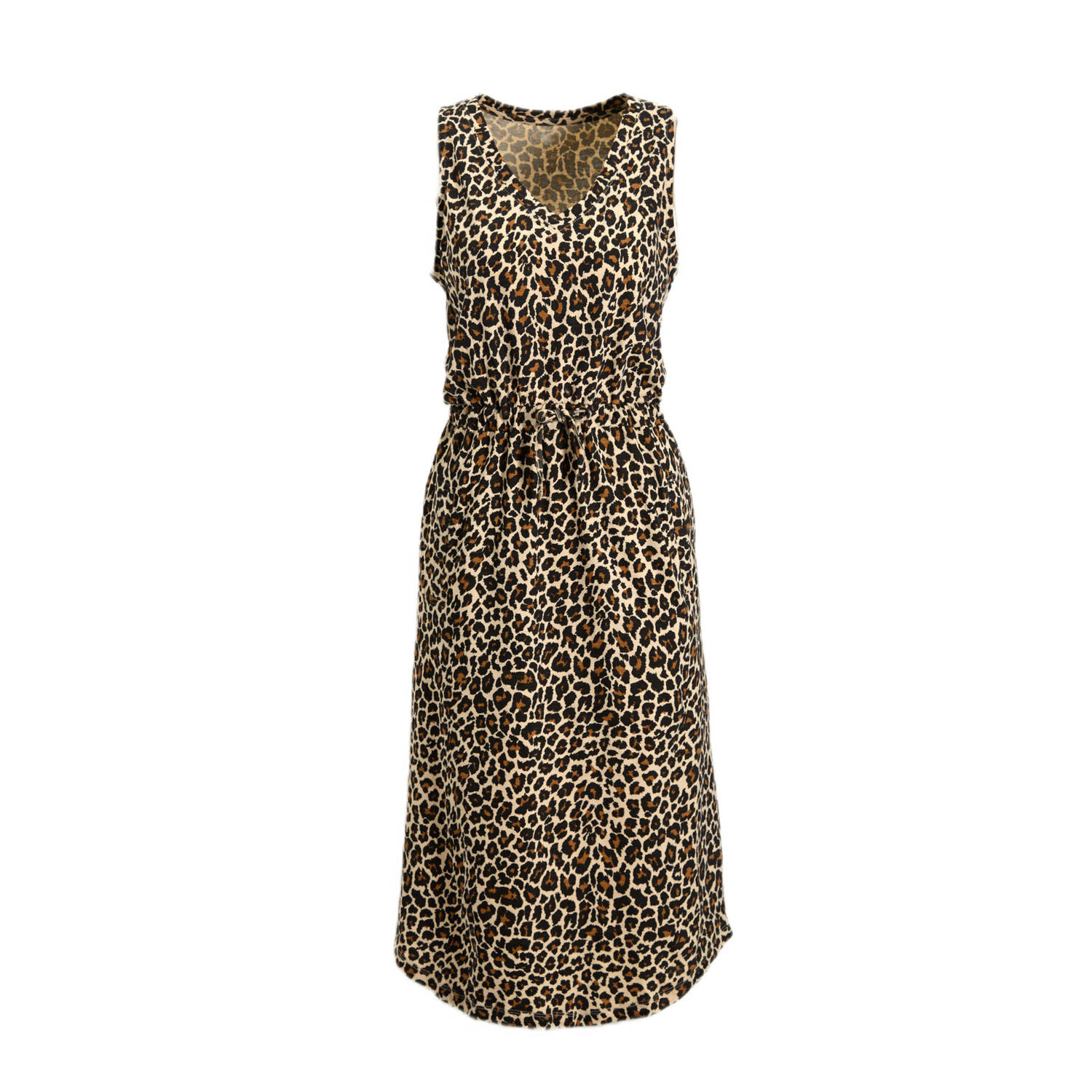 Anytime midi jurk met V-hals panterprint