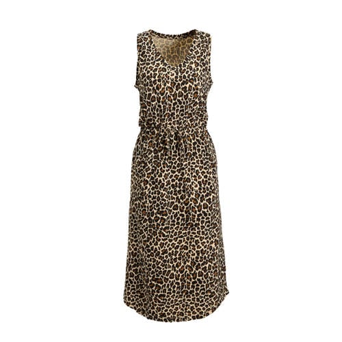 anytime midi jurk met V-hals panterprint afbeelding