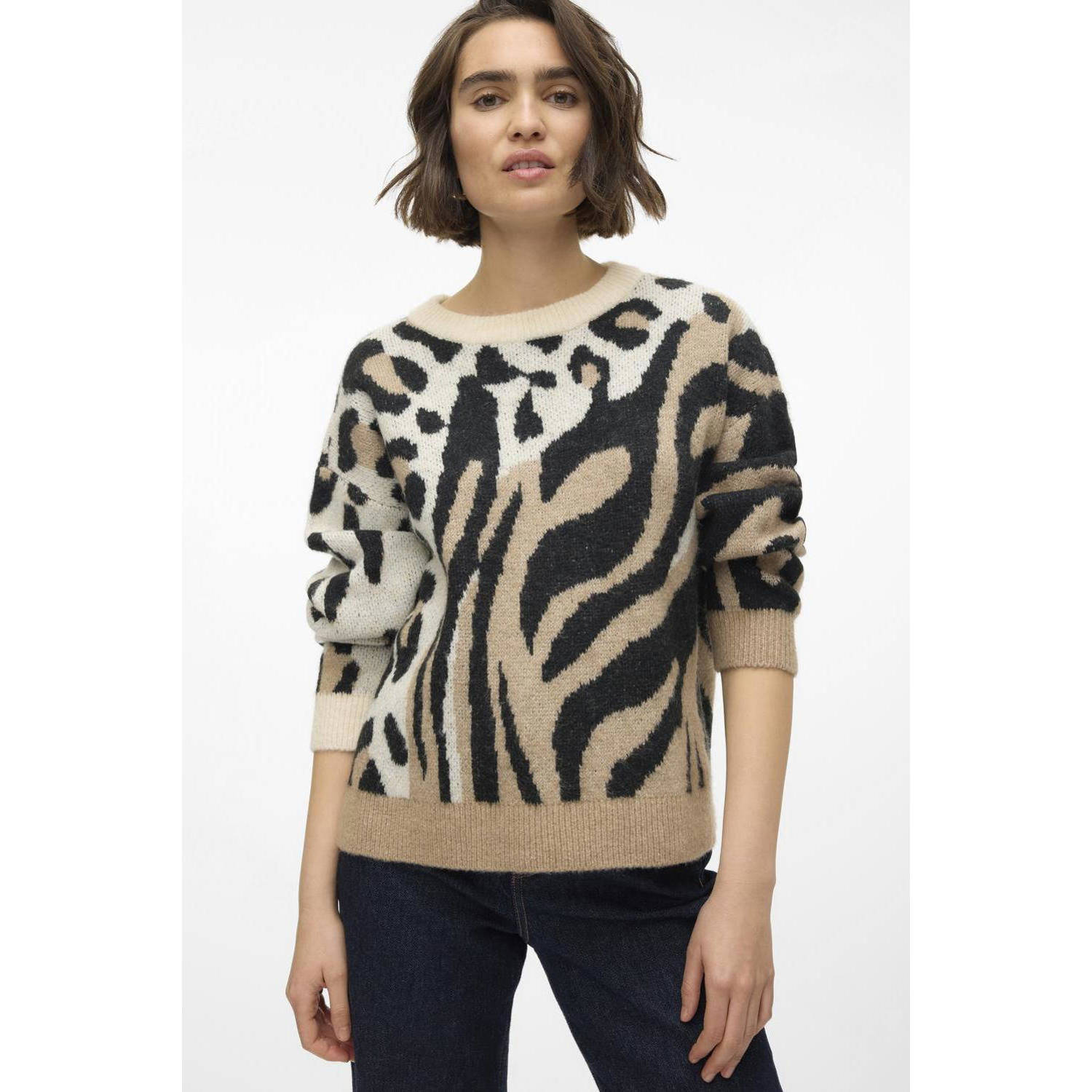 VERO MODA gebreide trui VMKAI taupe