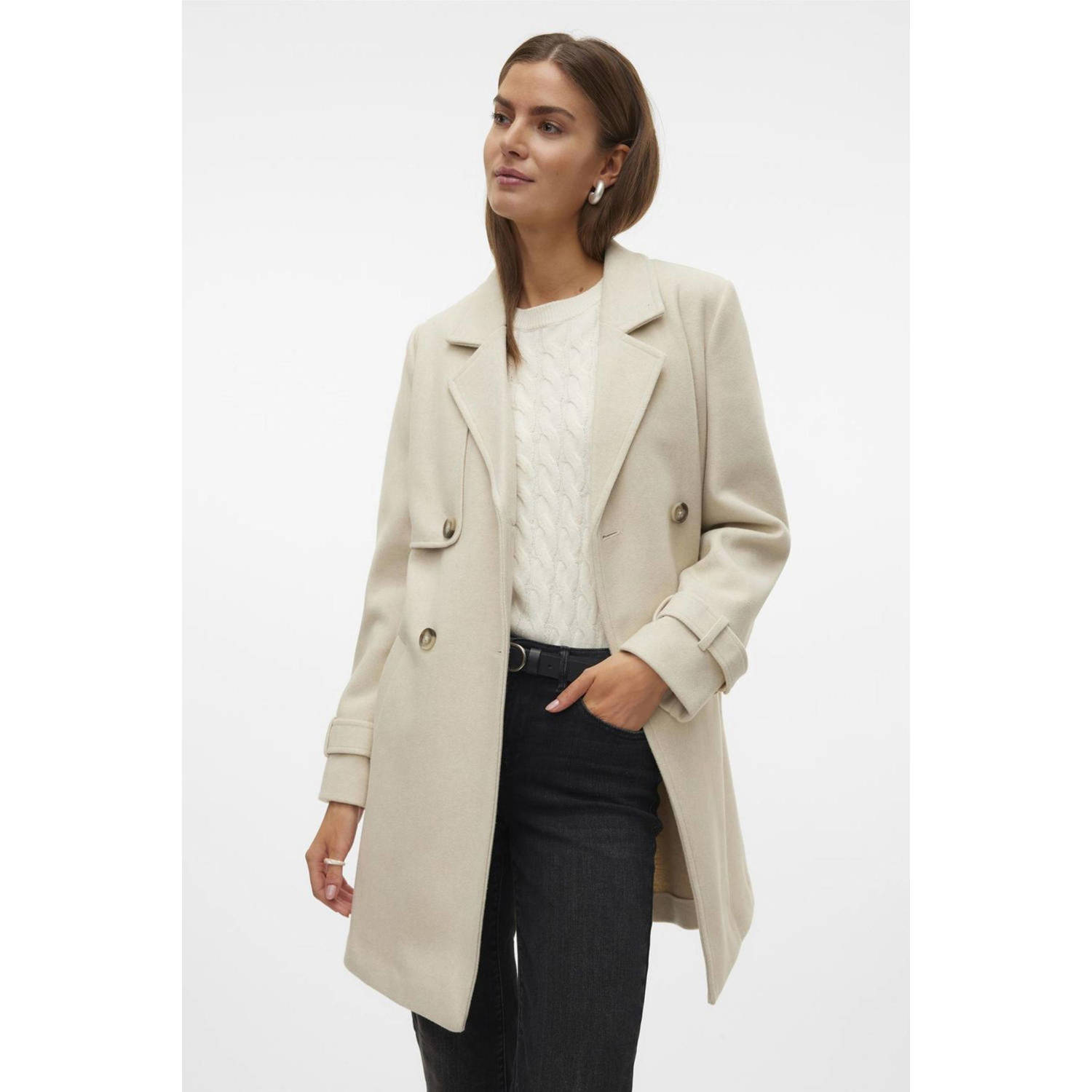 VERO MODA wollen trenchcoat winter VMPOPAMY crème