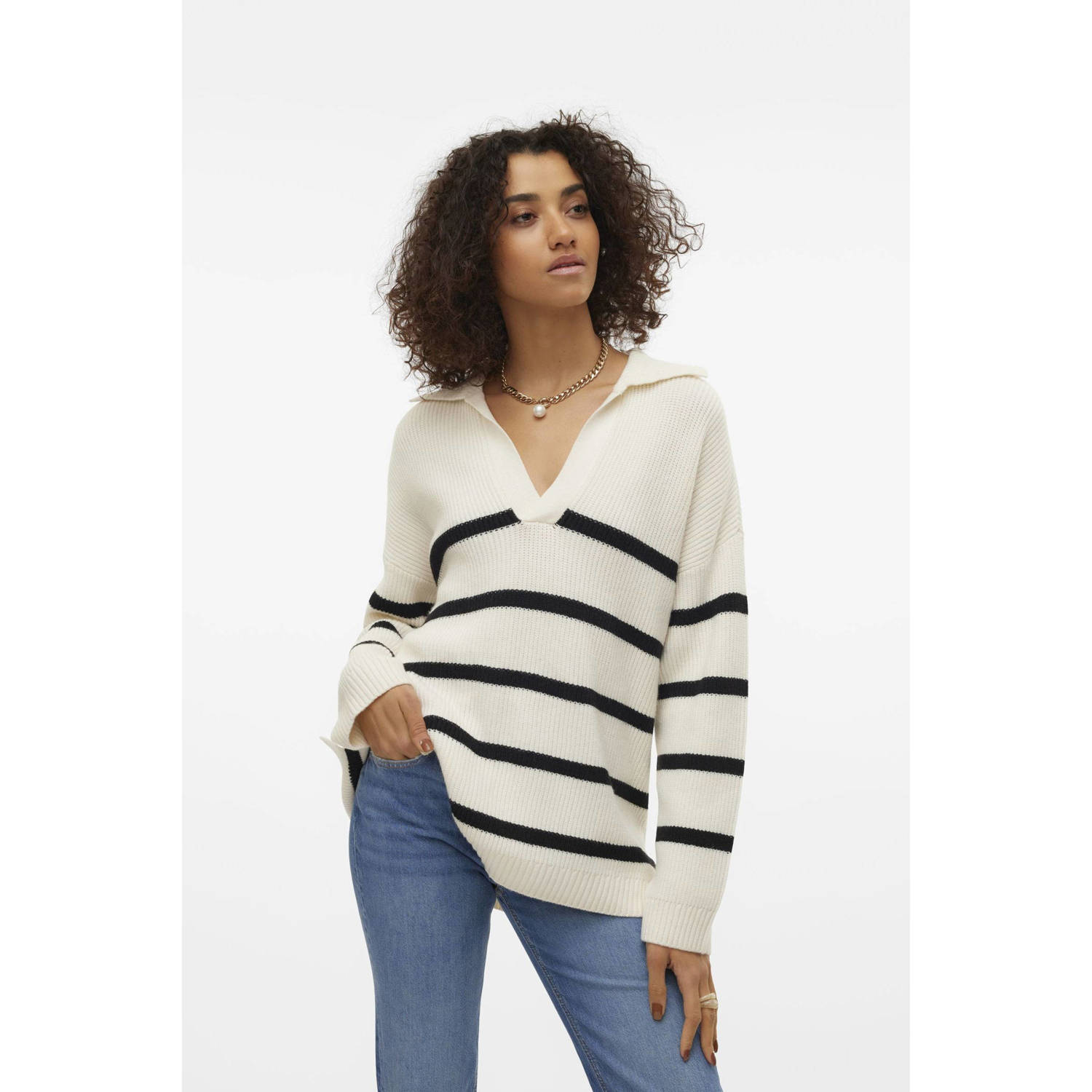 VERO MODA gebreide trui VMLUNA ecru