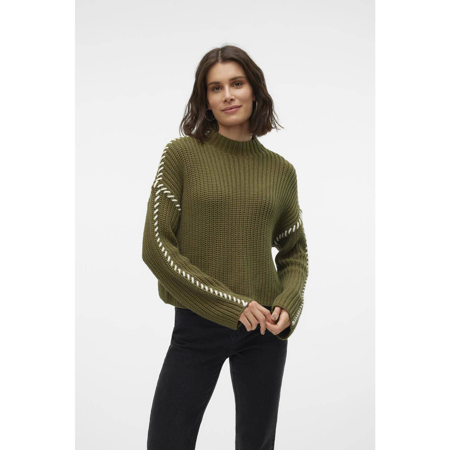 VERO MODA gebreide trui VMNEWCREAM kaki