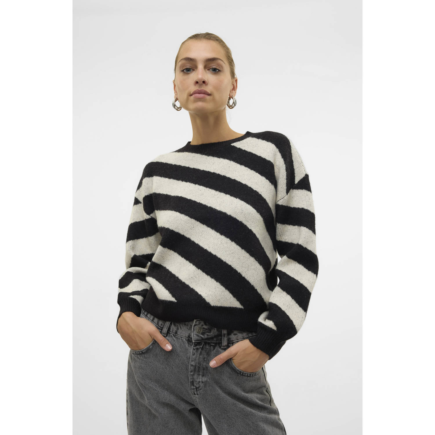 Vero Moda Gebreide pullover met diagonale streepmotief model 'LARA'