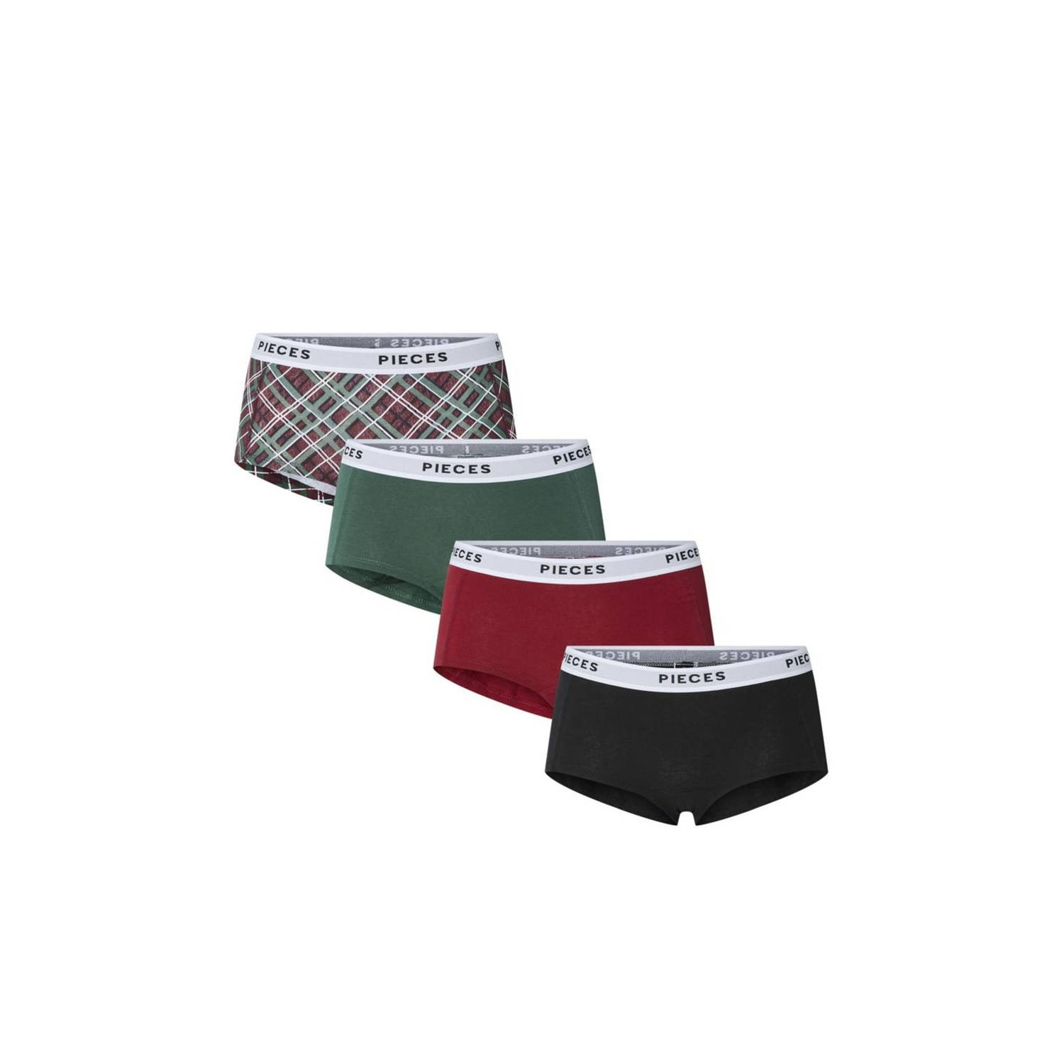 PIECES short PCLOGO (set van 4) groen rood zwart
