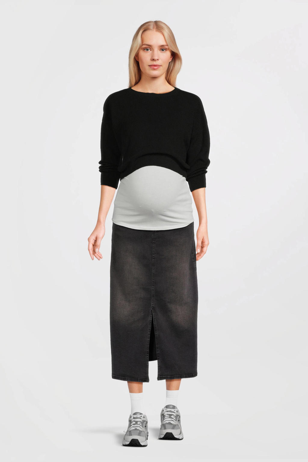 Grey denim dames LOVE2WAIT zwangerschaps spijkerrok van denim met regular waist, knoopsluiting en effen