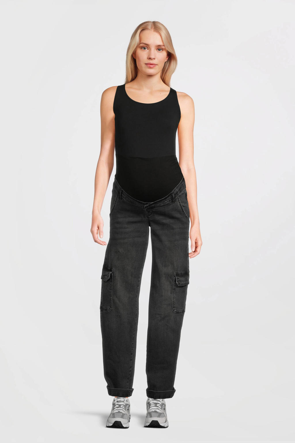 Grey denim dames LOVE2WAIT zwangerschaps straight jeans van denim met regular waist, knoopsluiting en effen