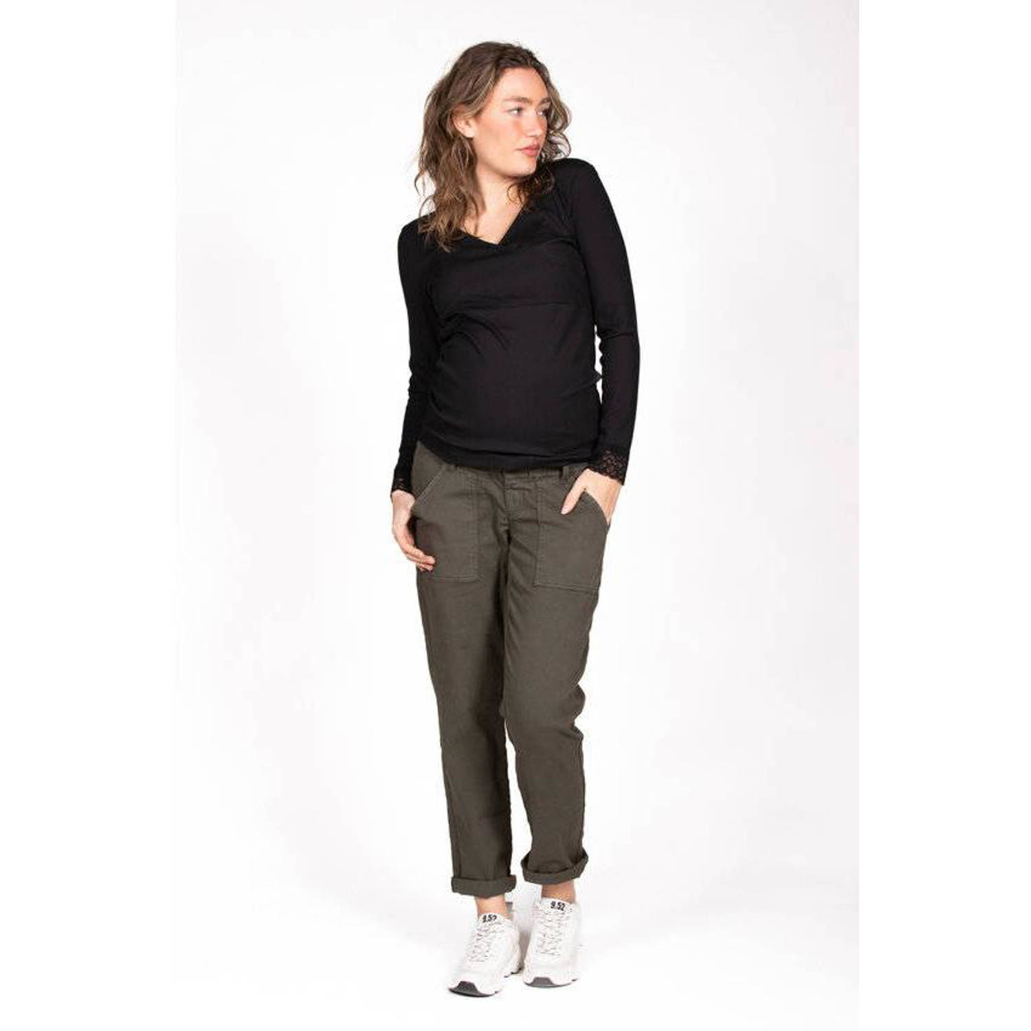 LOVE2WAIT regular fit zwangerschapsbroek olijfgroen
