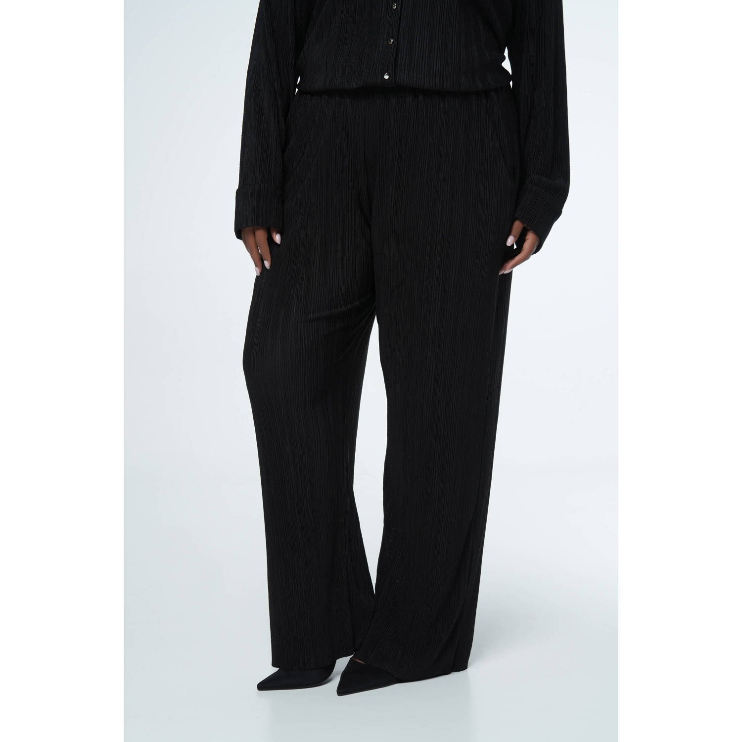 MS Mode satijnen wide leg broek zwart