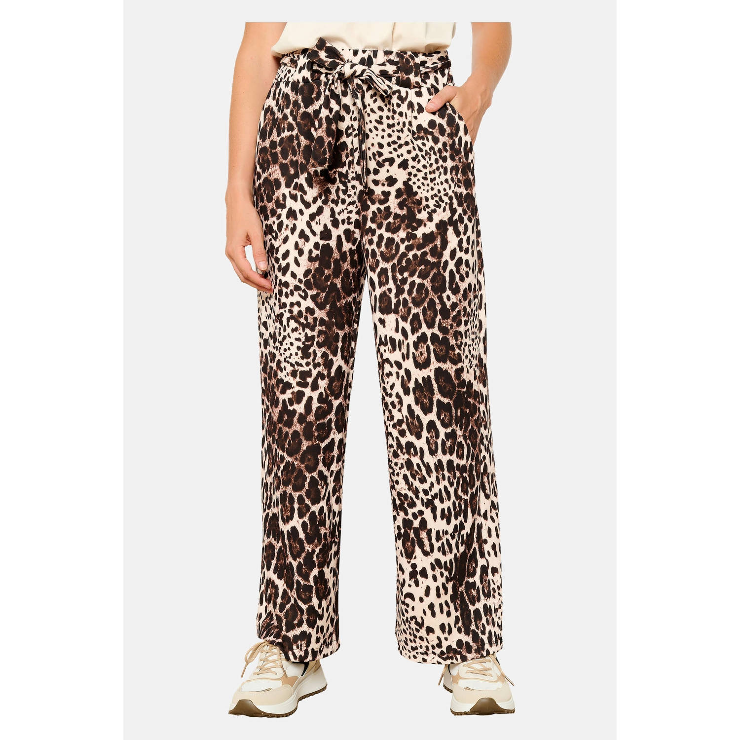 LOLALIZA high waist wide leg broek met panterprint beige bruin