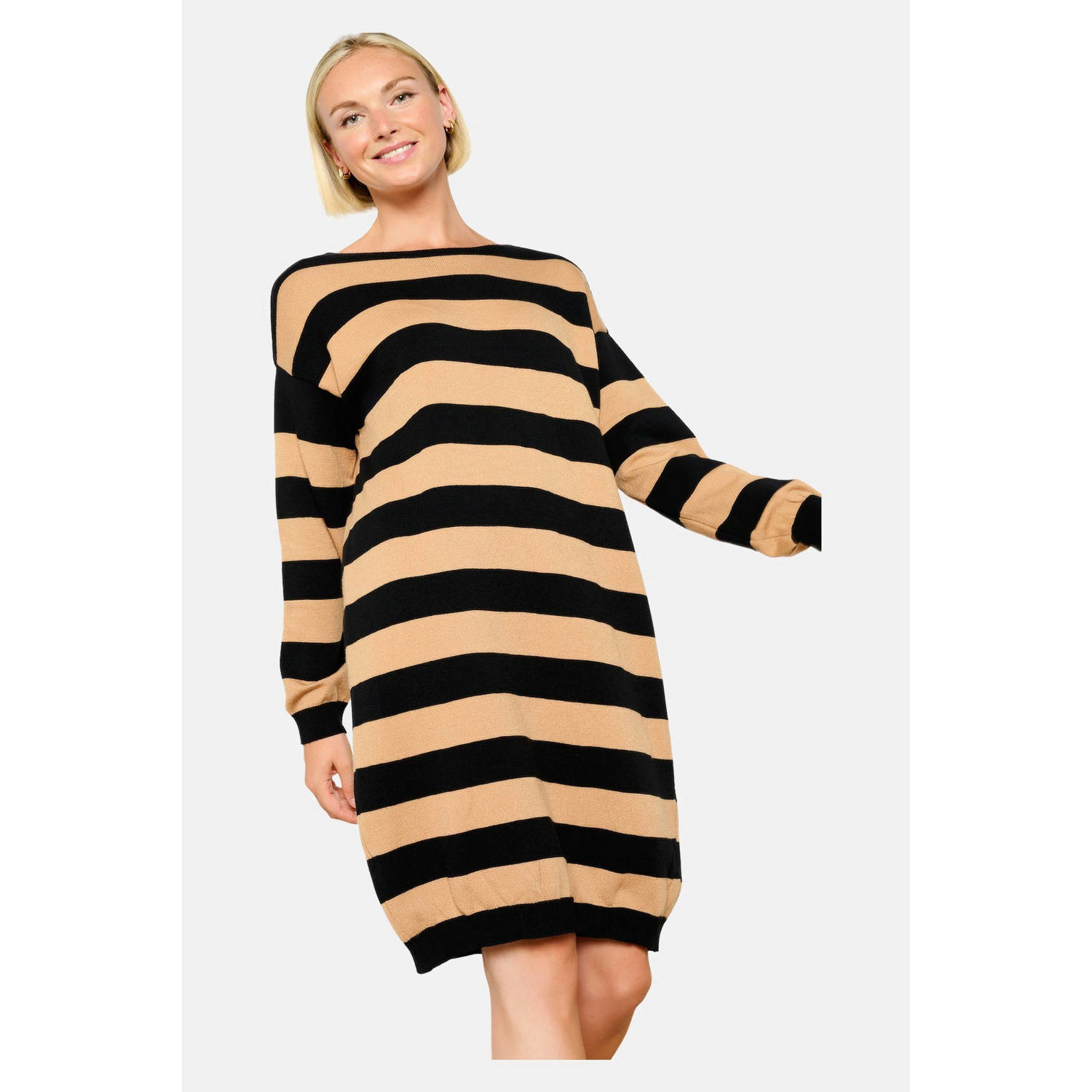 LOLALIZA gestreepte sweatjurk beige zwart
