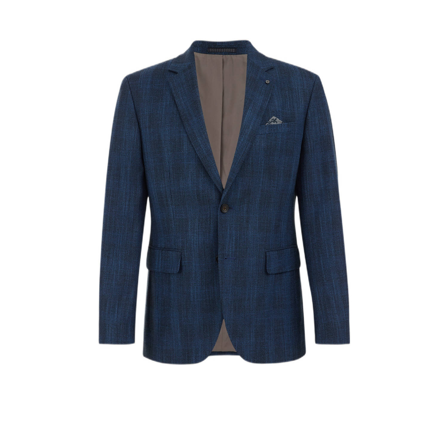 WE Fashion geruit slim fit colbert met jacquard royal blue