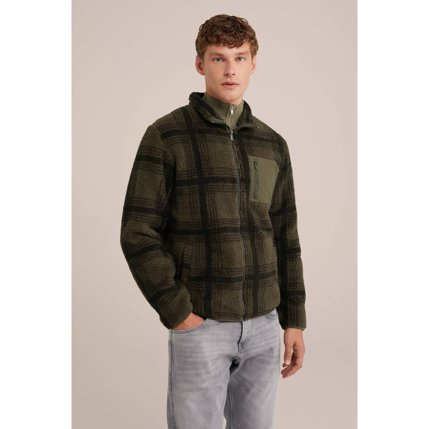 WE Fashion geruite jas heavy army