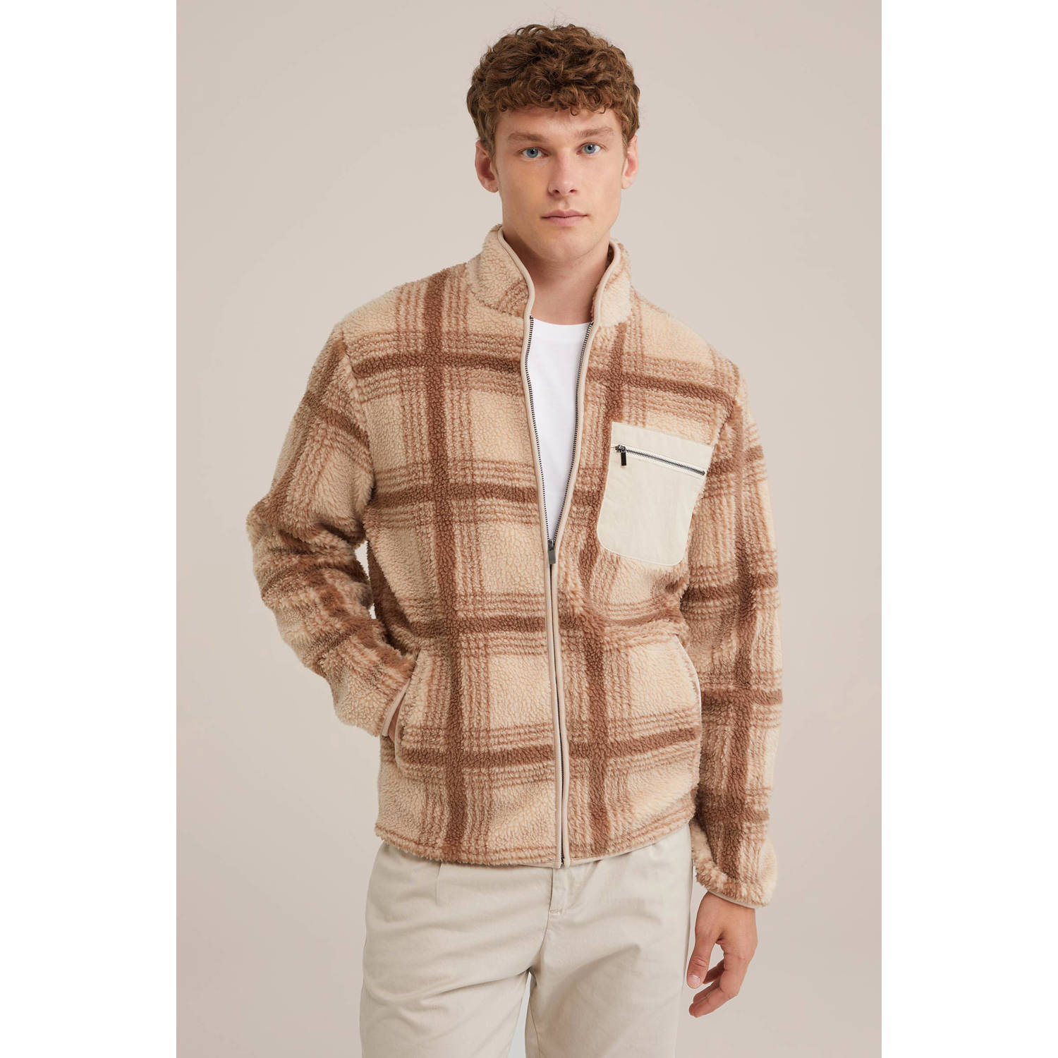 WE Fashion geruite jas beige
