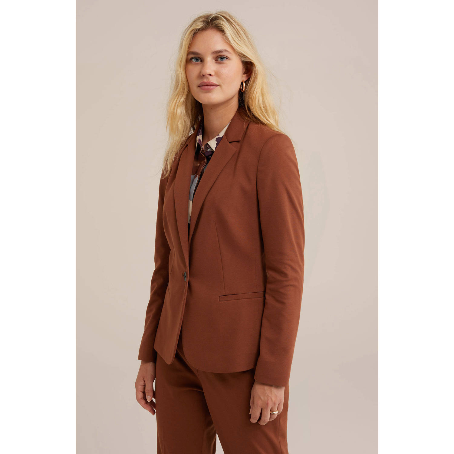 WE Fashion jersey getailleerde blazer Liz bruin