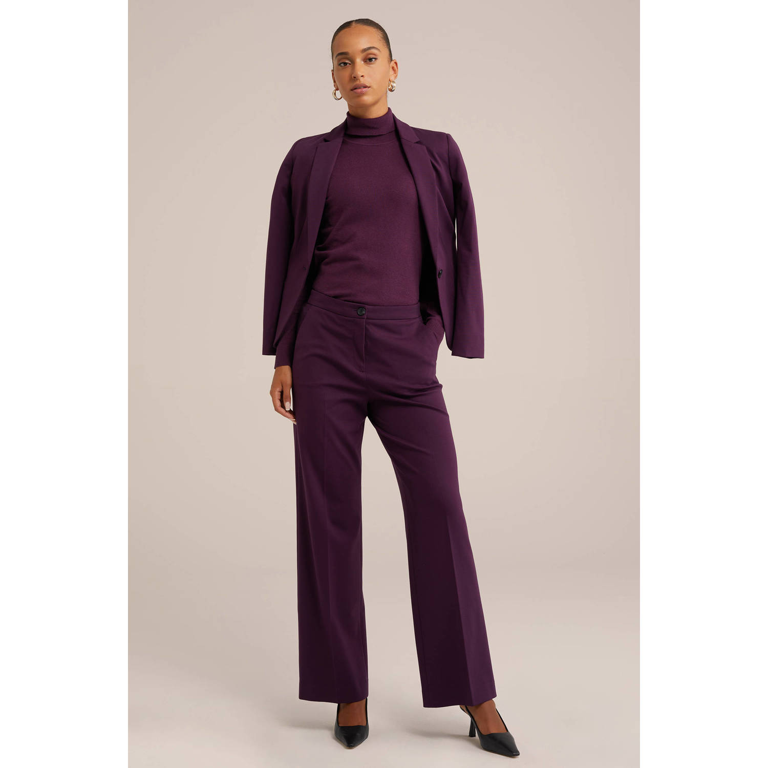 WE Fashion straight fit pantalon paars