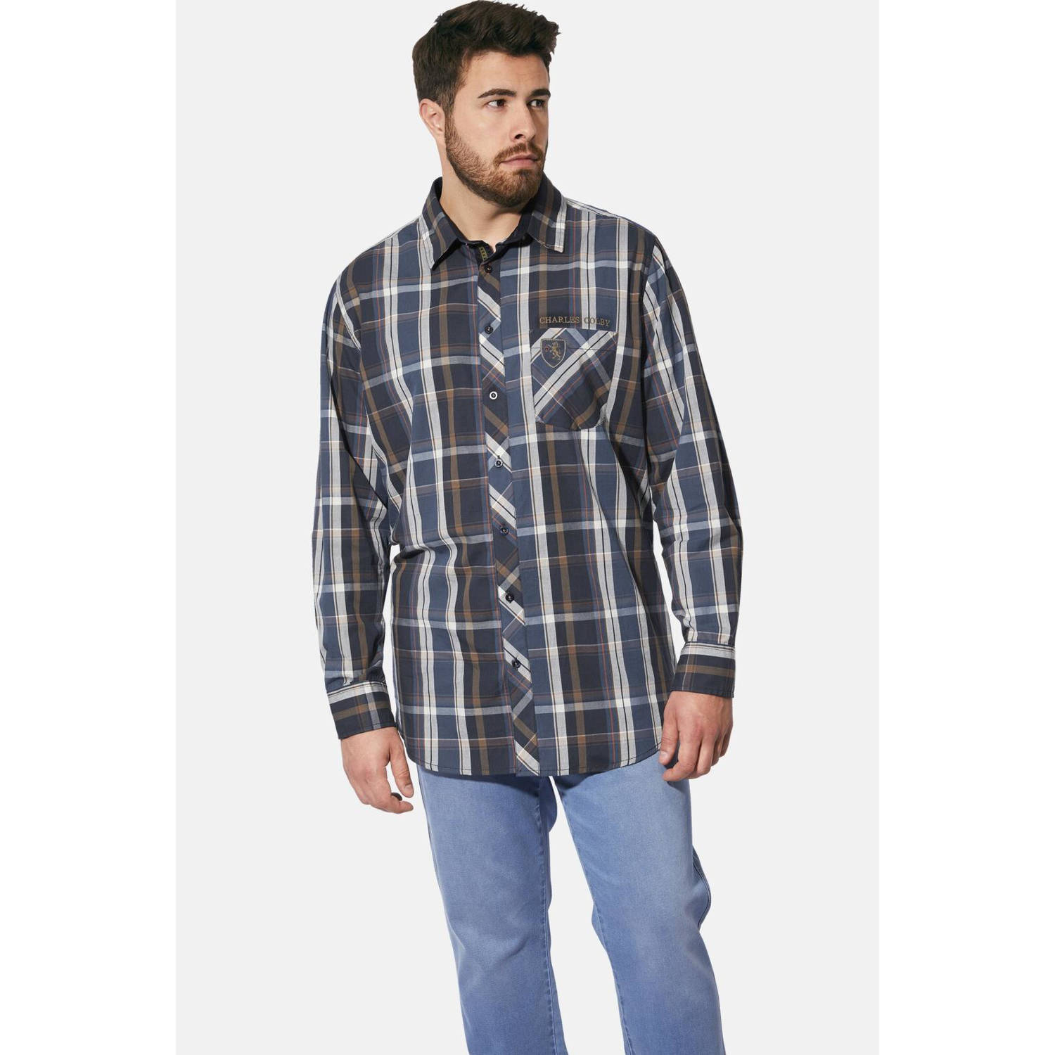 Charles Colby casual overhemd blauw