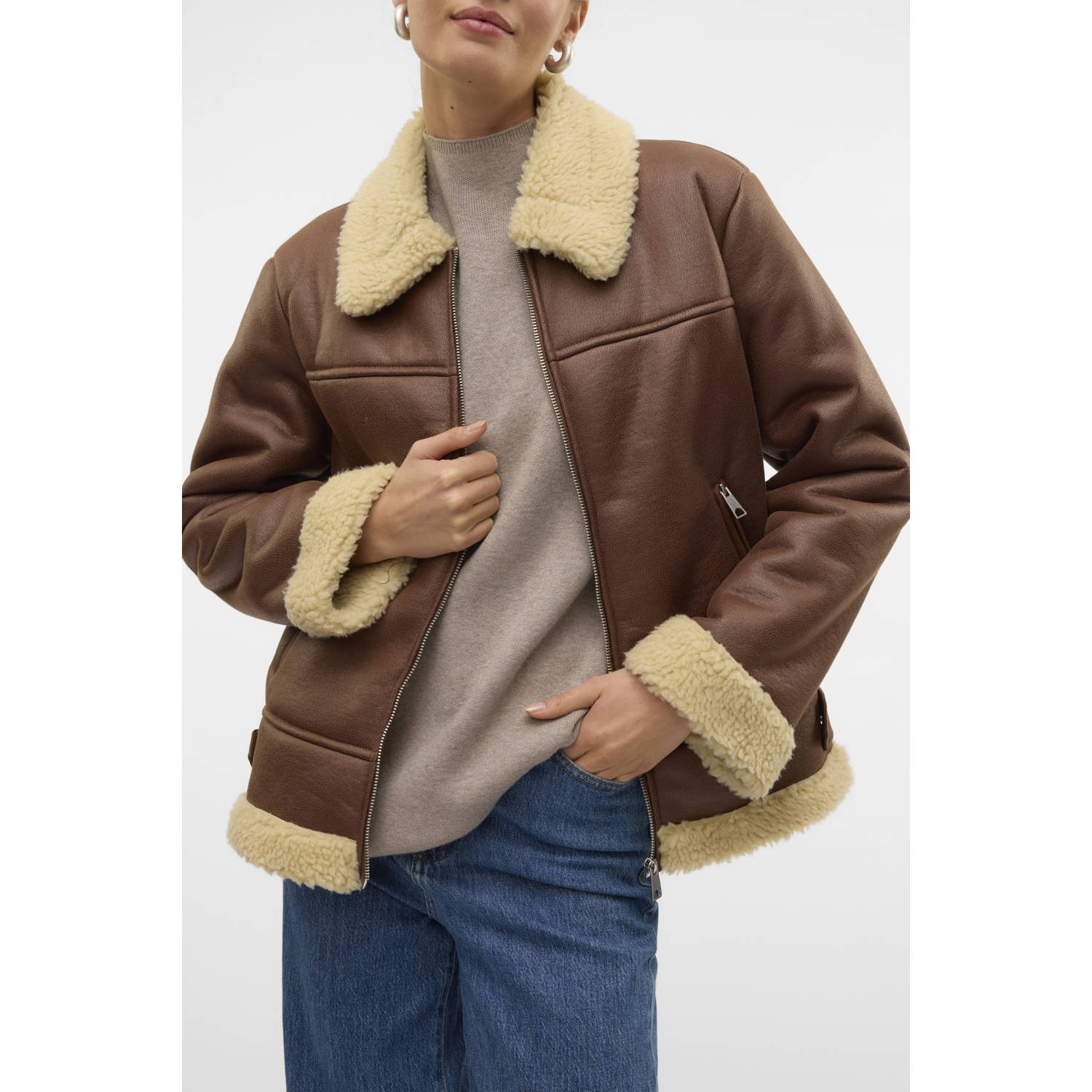 VERO MODA imitatieleren jas winter VMKAY bruin