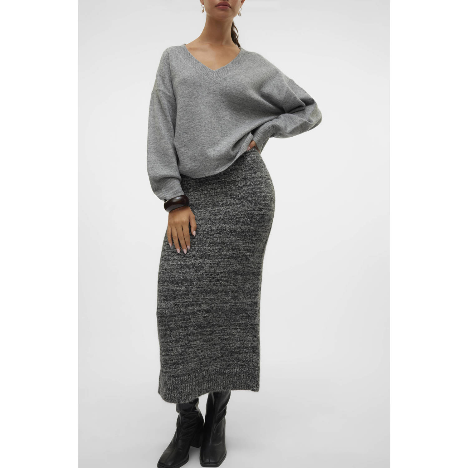 VERO MODA midi rok grijs
