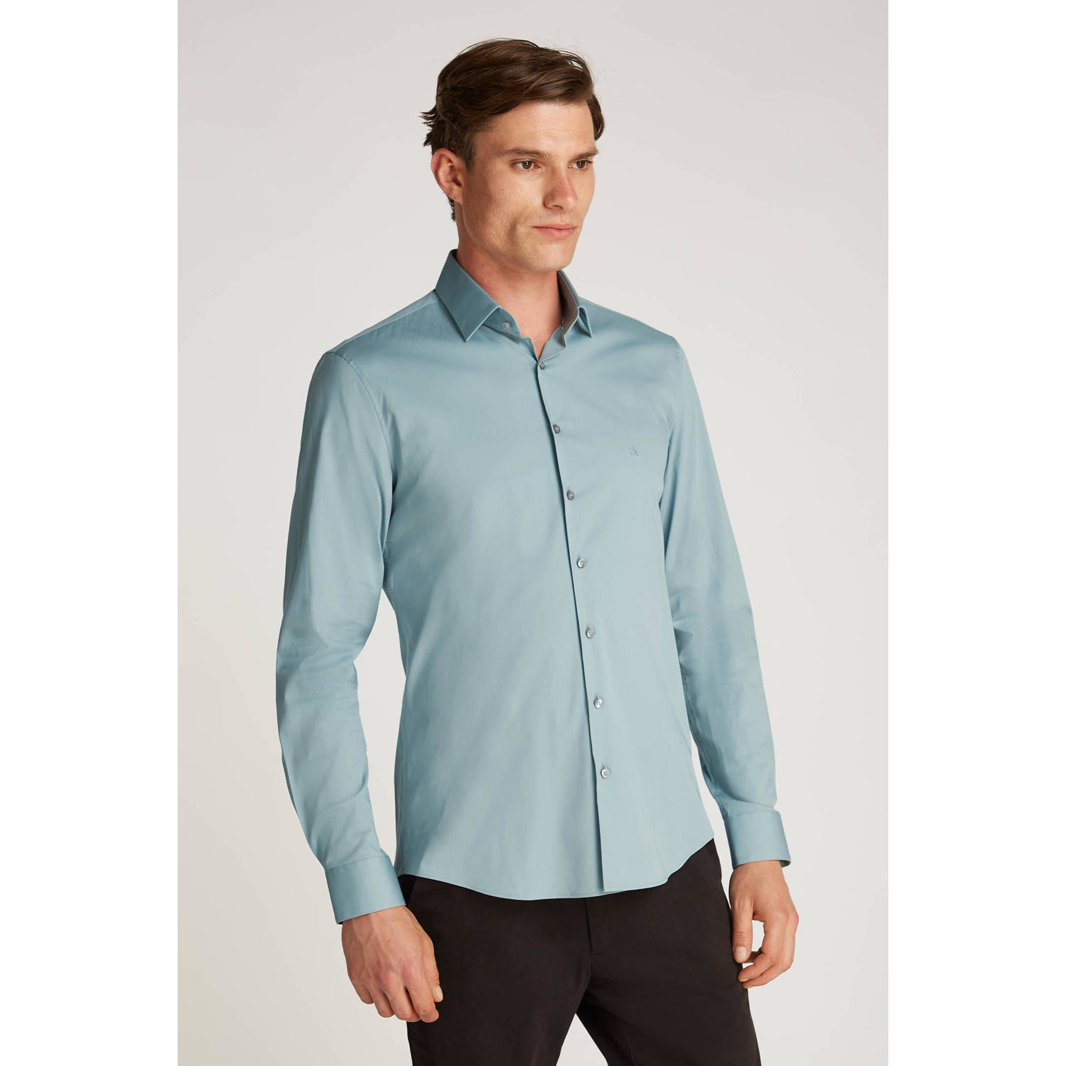Calvin Klein Businessoverhemd POPLIN STRETCH SLIM SHIRT met kent-kraag logoprint op borsthoogte