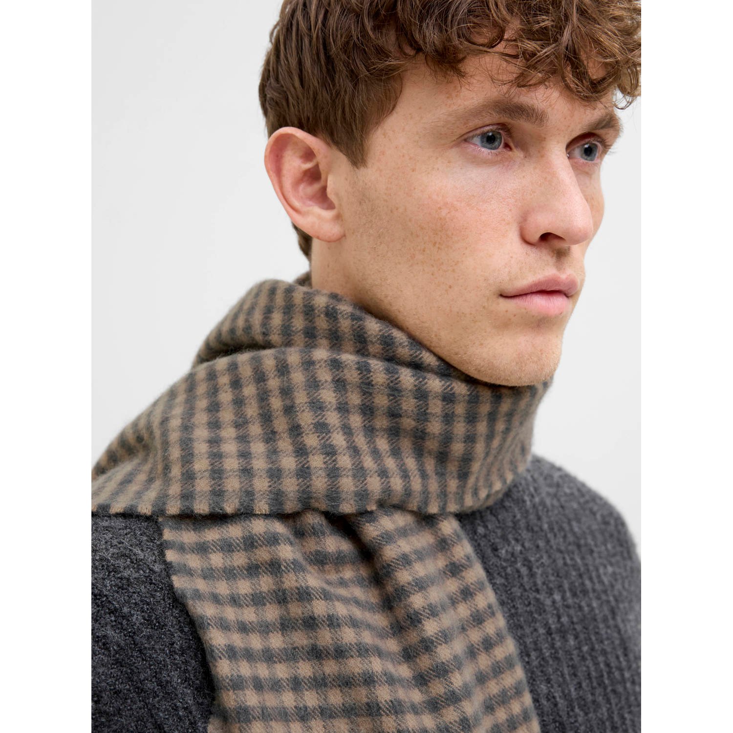 JACK & JONES geruite sjaal JACPLUMP zwart beige
