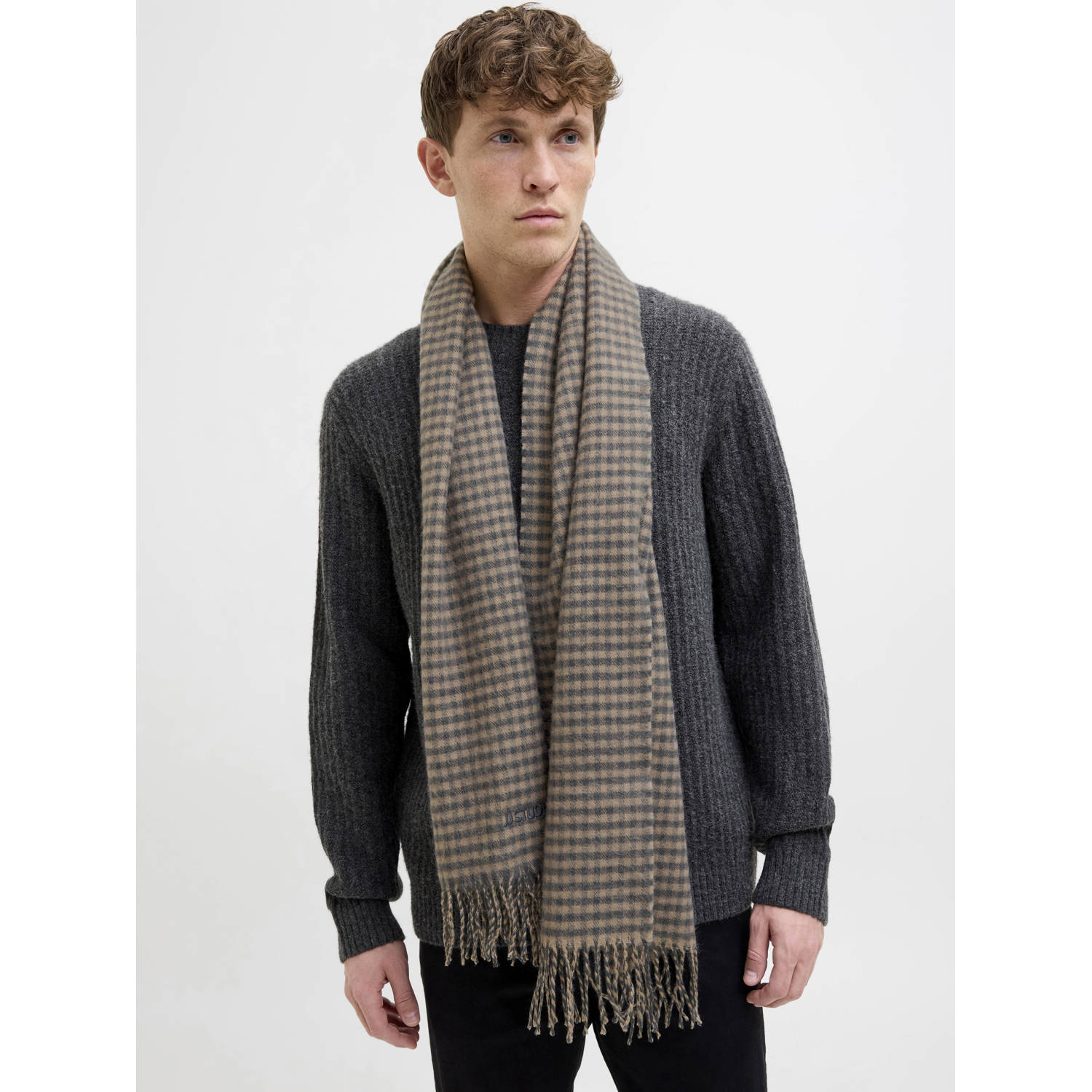 JACK & JONES geruite sjaal JACPLUMP zwart beige