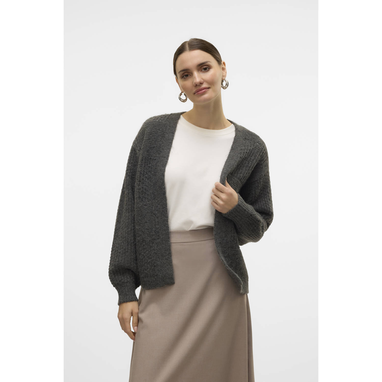 VERO MODA vest VMMOON met ingebreid patroon grijs