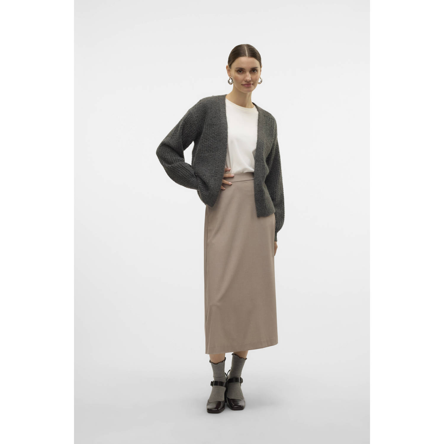 VERO MODA vest VMMOON met ingebreid patroon grijs