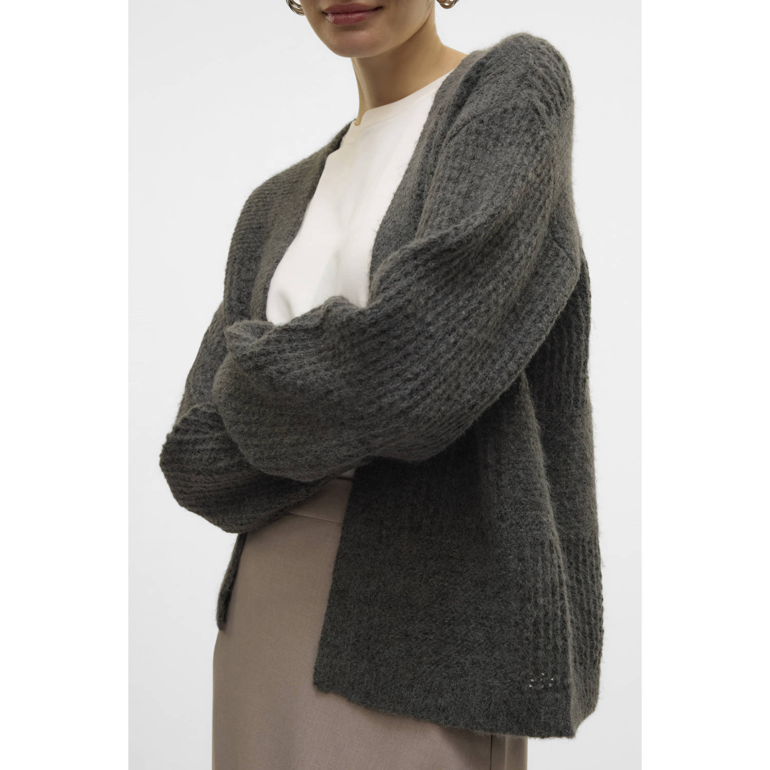 VERO MODA vest VMMOON met ingebreid patroon grijs