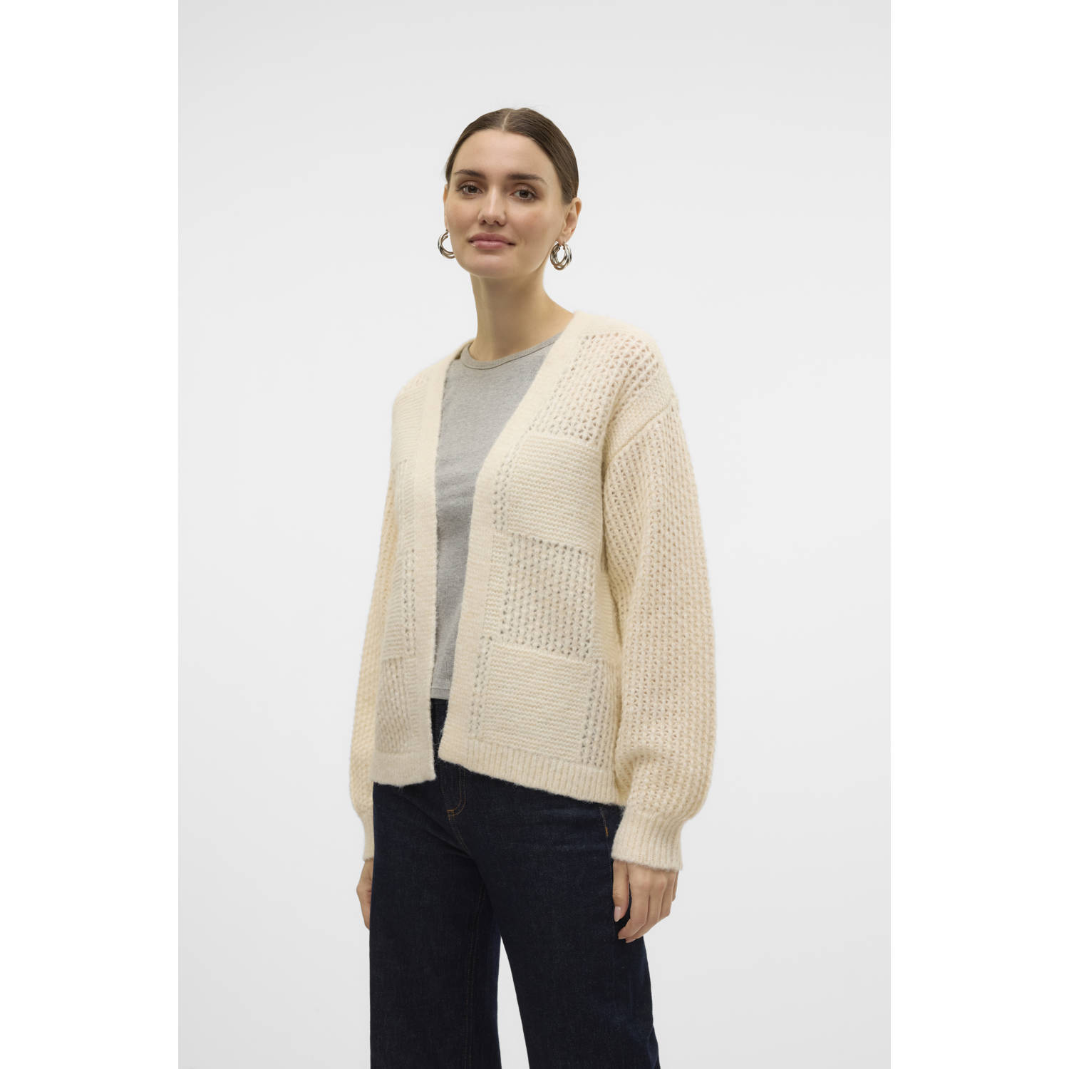 VERO MODA vest VMMOON met ingebreid patroon ecru
