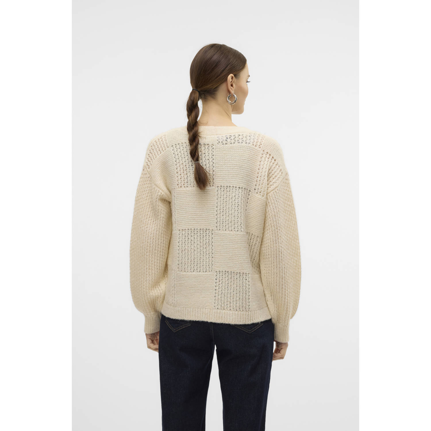 VERO MODA vest VMMOON met ingebreid patroon ecru