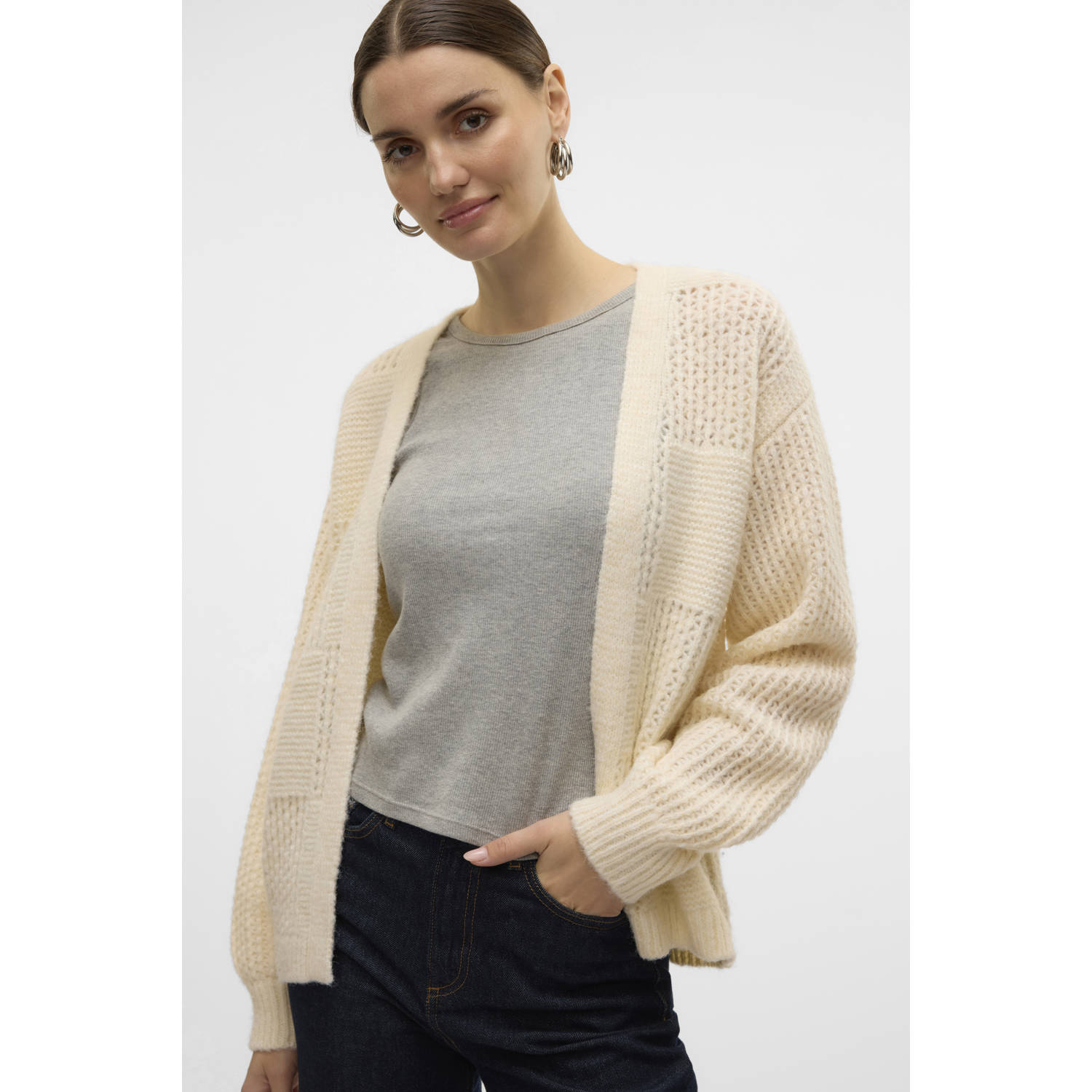 VERO MODA vest VMMOON met ingebreid patroon ecru