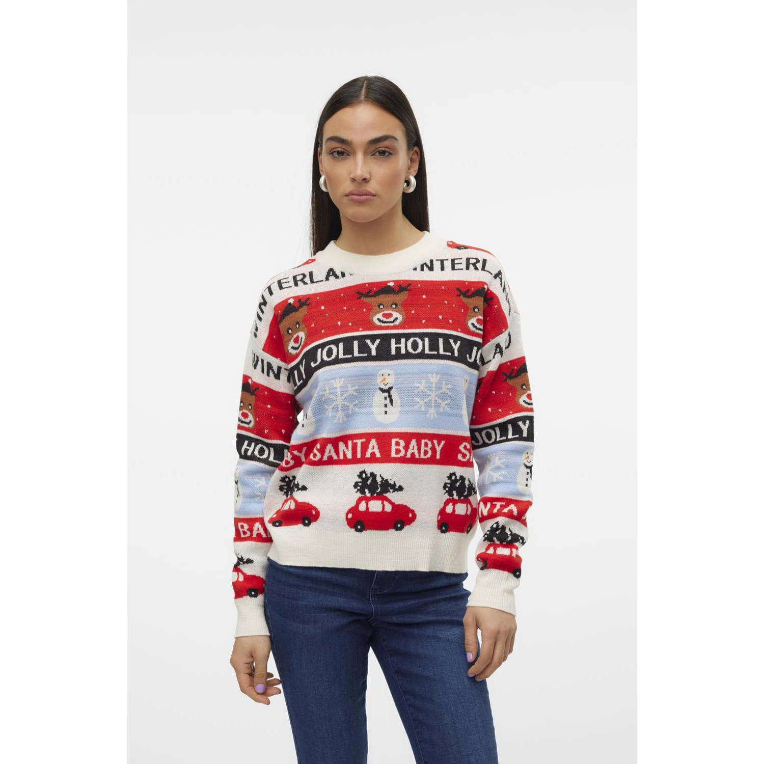 Vero Moda Comfort fit gebreide pullover met all-over kerstmotief model 'HOLLY'