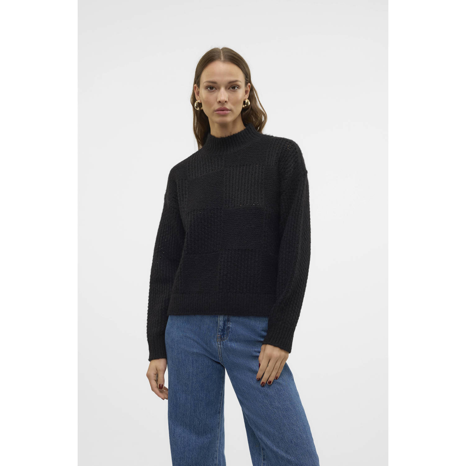 Vero Moda Regular fit gebreide pullover met opstaande kraag model 'MOON'