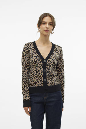 vest VMARIA met panterprint bruin/zwart