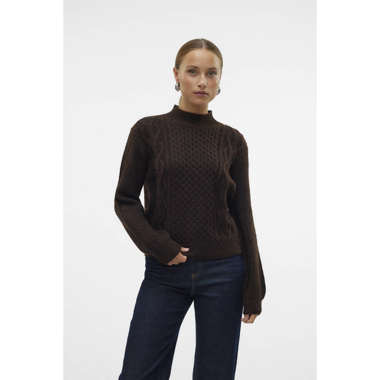 VERO MODA gebreide trui donkerbruin