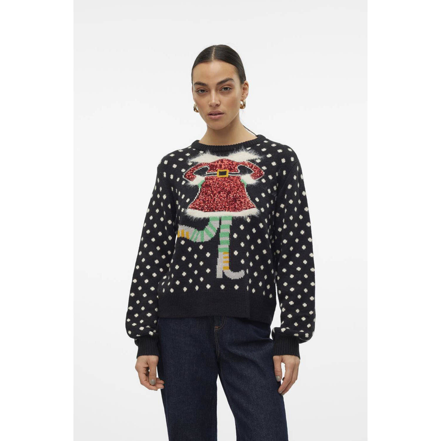 Vero Moda Regular fit kersttrui met paillettenmotief model 'SSPARKLE ELFIE'