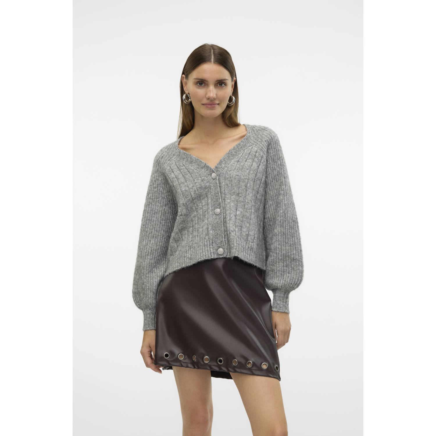 VERO MODA gemêleerd gebreid vest VMMEILANI grijs