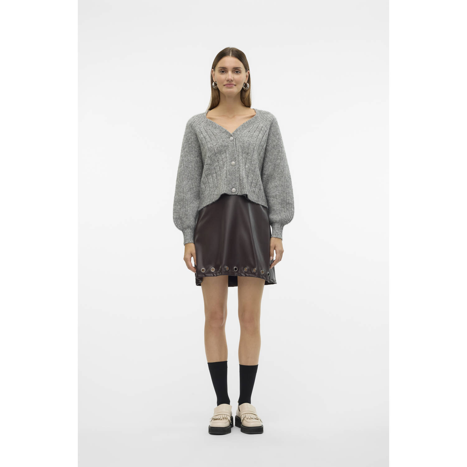 VERO MODA gemêleerd gebreid vest VMMEILANI grijs