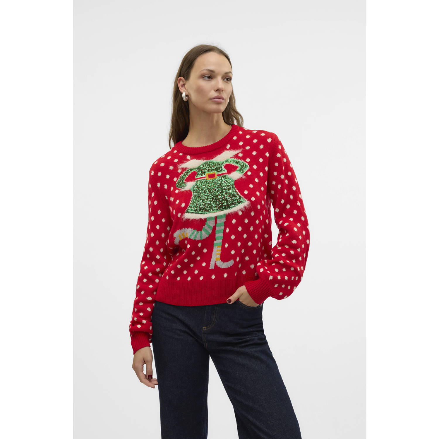 Vero Moda Regular fit kersttrui met paillettenmotief model 'SSPARKLE ELFIE'