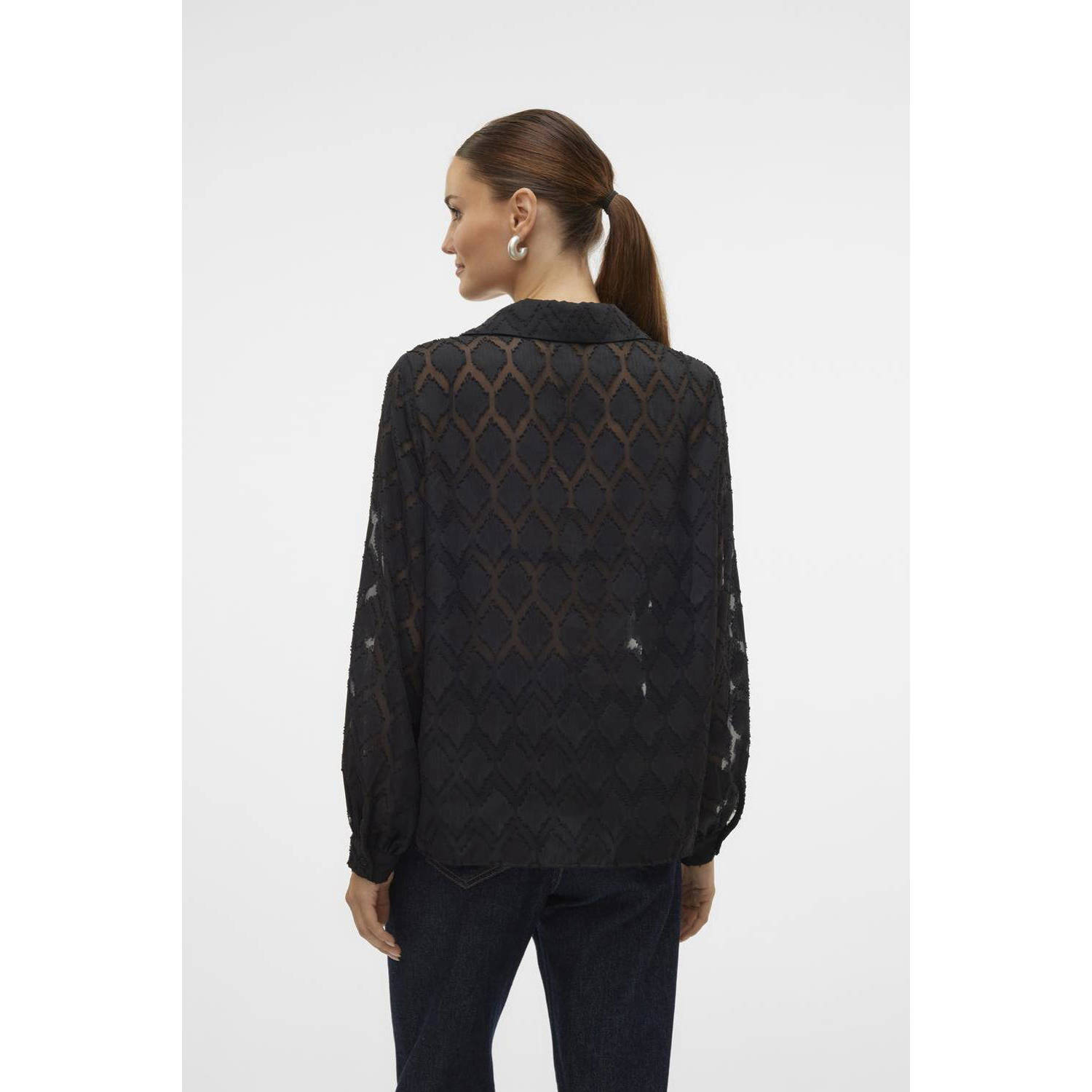 VERO MODA geruite blouse VMAYLA zwart
