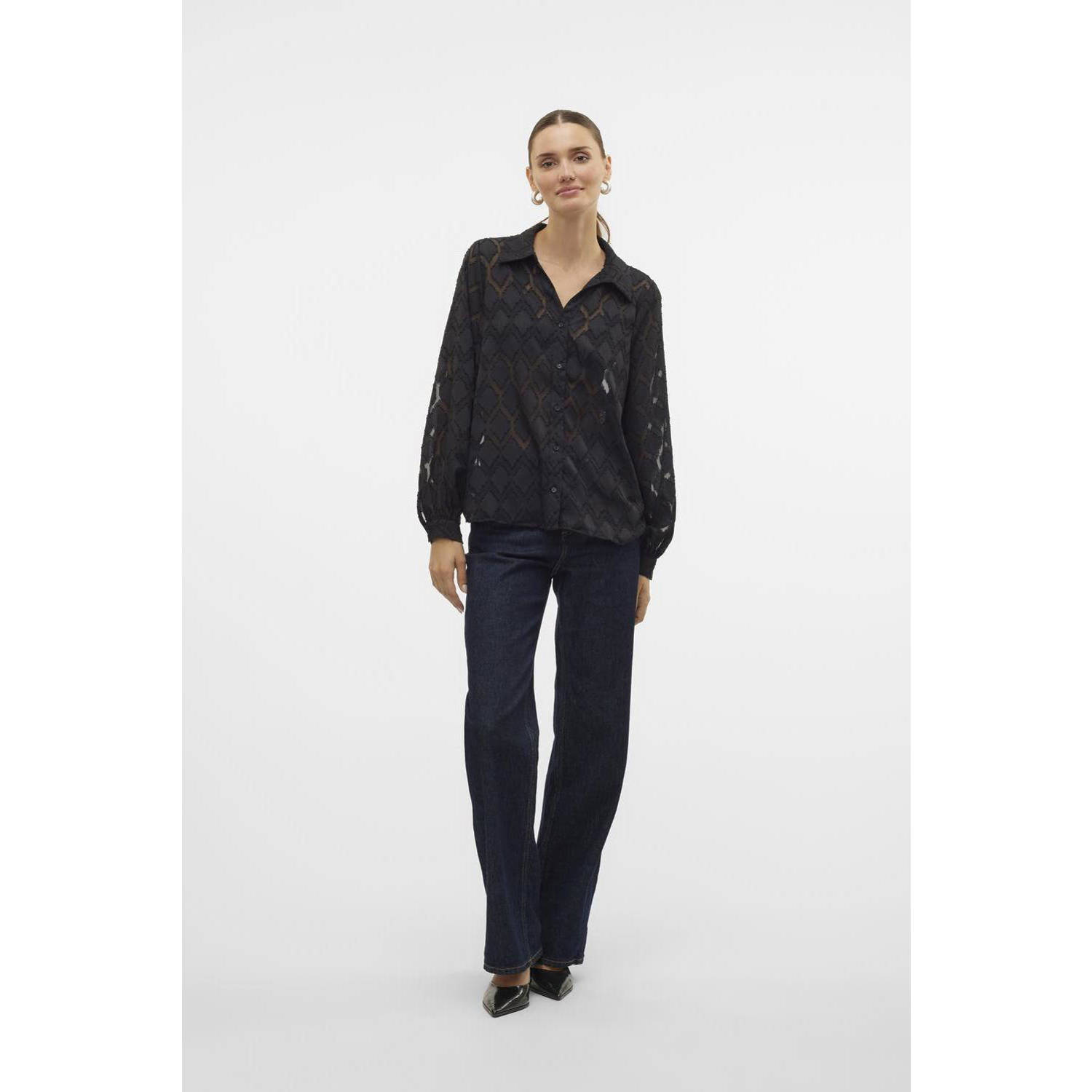 VERO MODA geruite blouse VMAYLA zwart