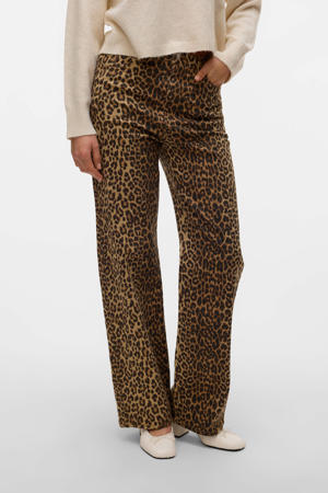 high waist wide leg jeans VMTESSA met panterprint beige/ zwart