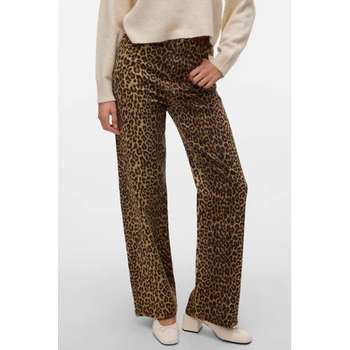 VERO MODA high waist wide leg jeans VMTESSA met panterprint beige/ zwart afbeelding