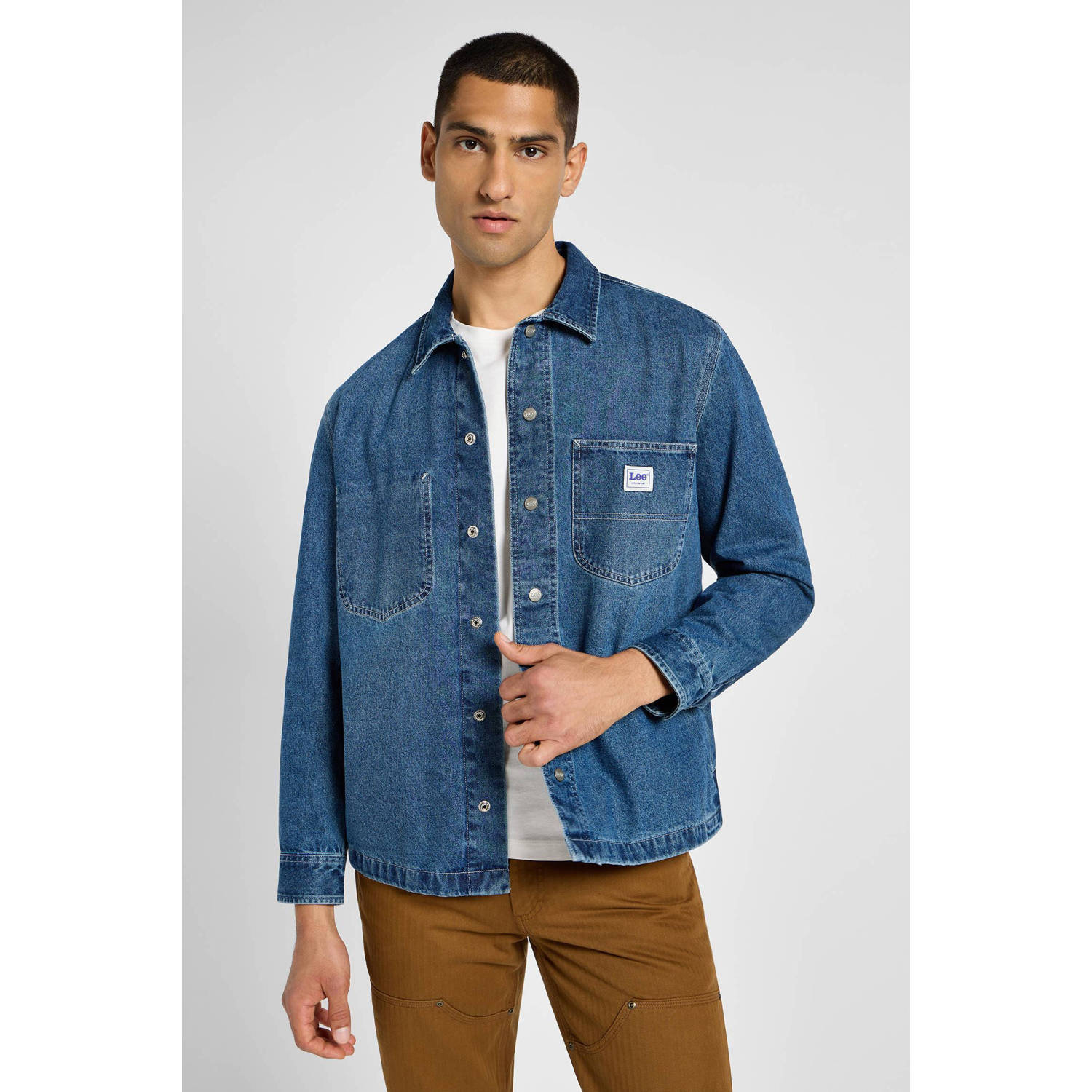 Lee regular fit overshirt met logo blauw